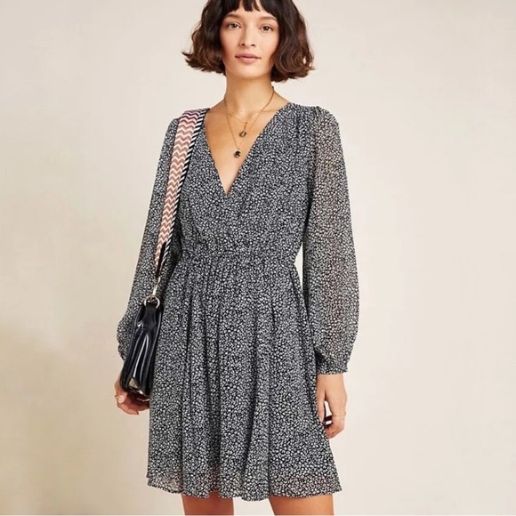 Anthropologie 3X Leopard Print Wrap Long Sleeve Mini Dress - Picture 1 of 12